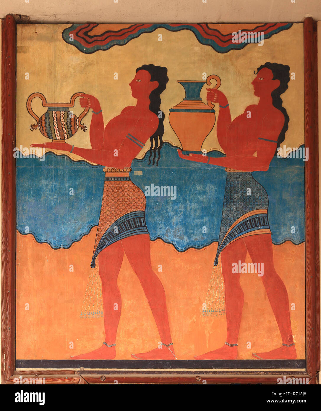 Fresque, Palais de la civilisation minoenne, Knossos, Crète, Grèce Banque D'Images