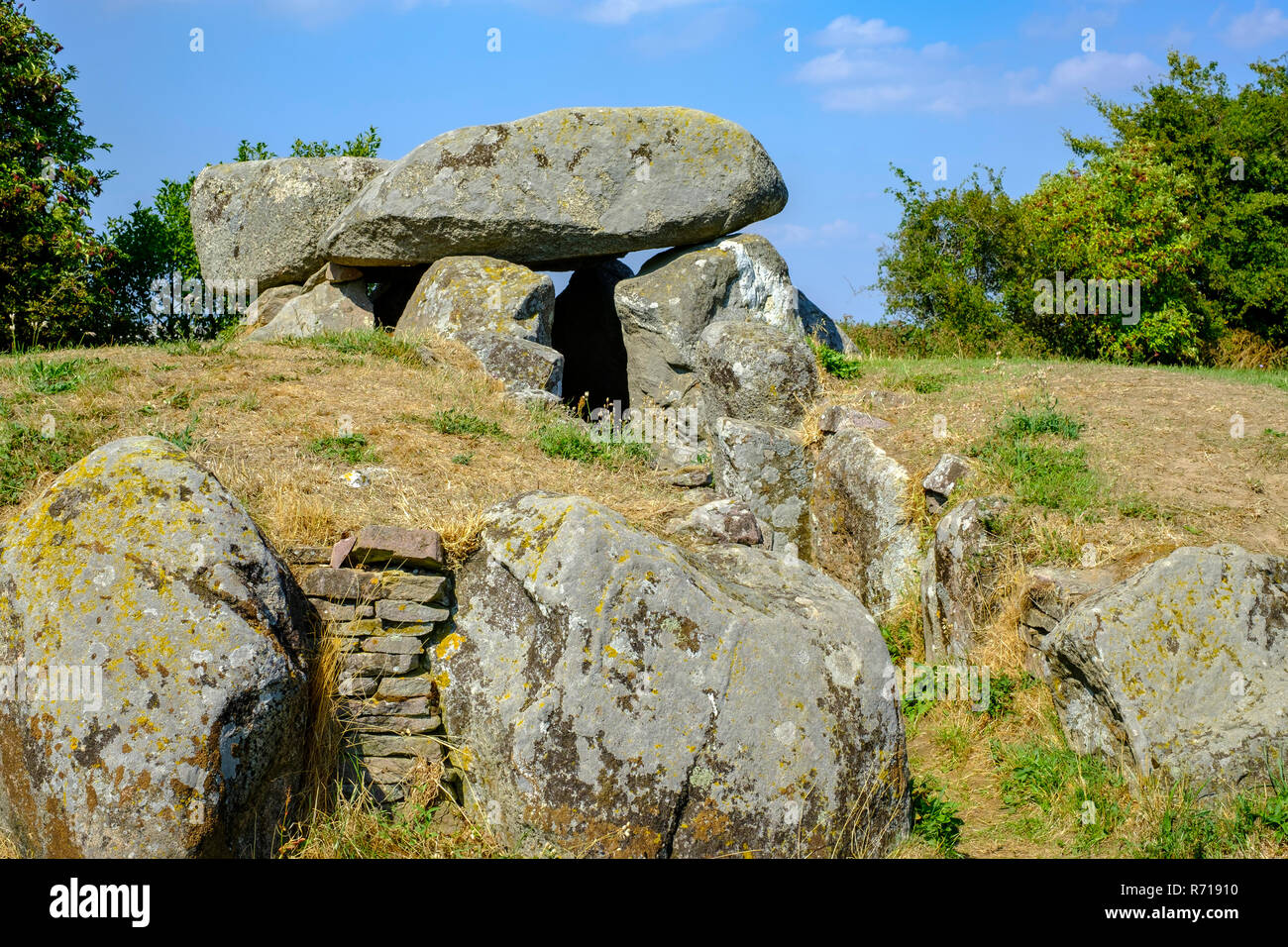 Le grand dolmen mégalithique tombe d'Sprove Runddysse sur la partie occidentale de l'île de Moen, le Danemark, la Scandinavie, l'Europe. Banque D'Images