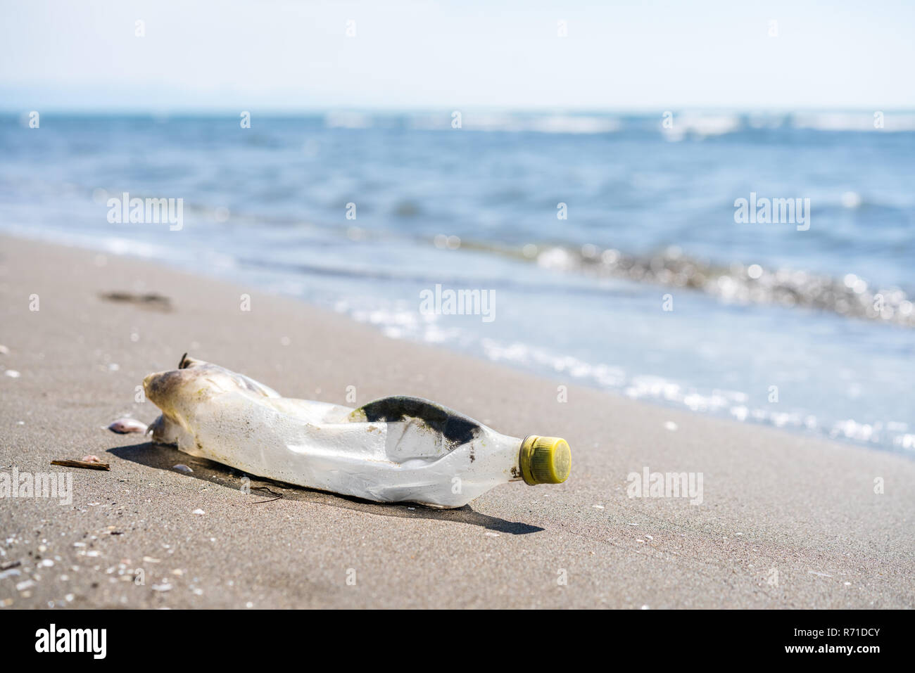 Déchets sur une plage de la mer Banque D'Images