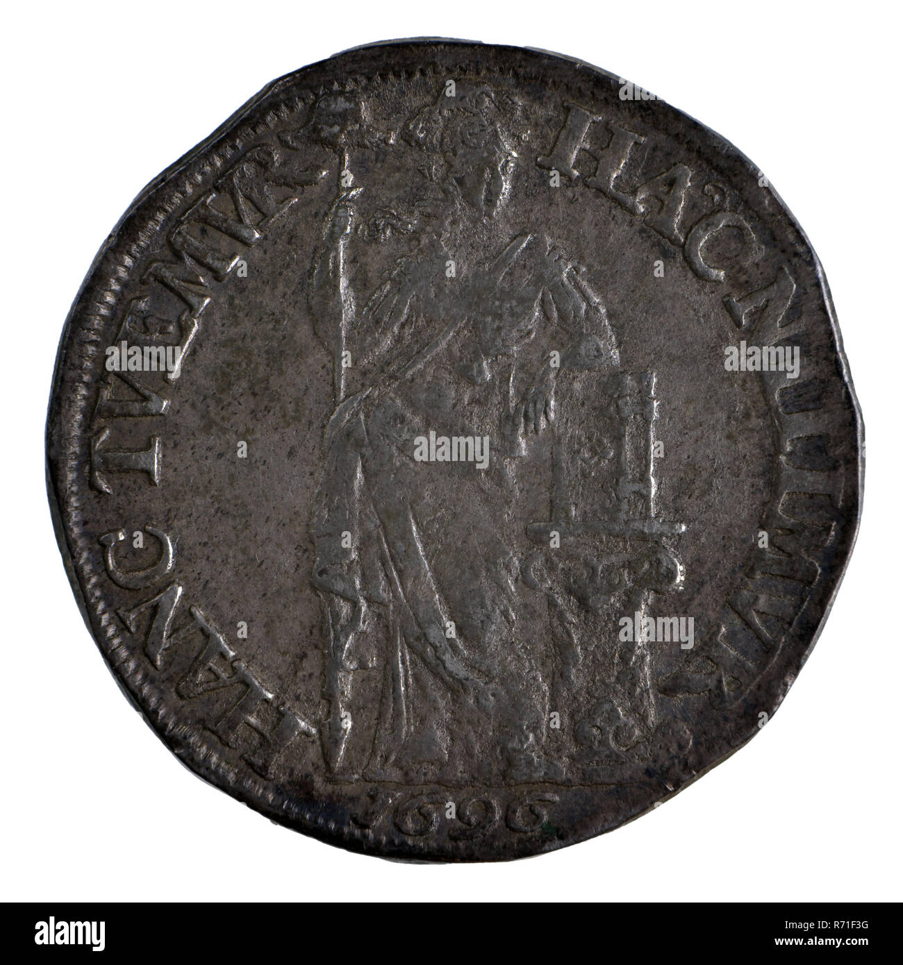 Demi-florin, Frise, 1696, demi-Monnaie florin argent argent swap, HAC NIMMVR TVEMVR - HANC (sur elle [la Bible] Banque D'Images