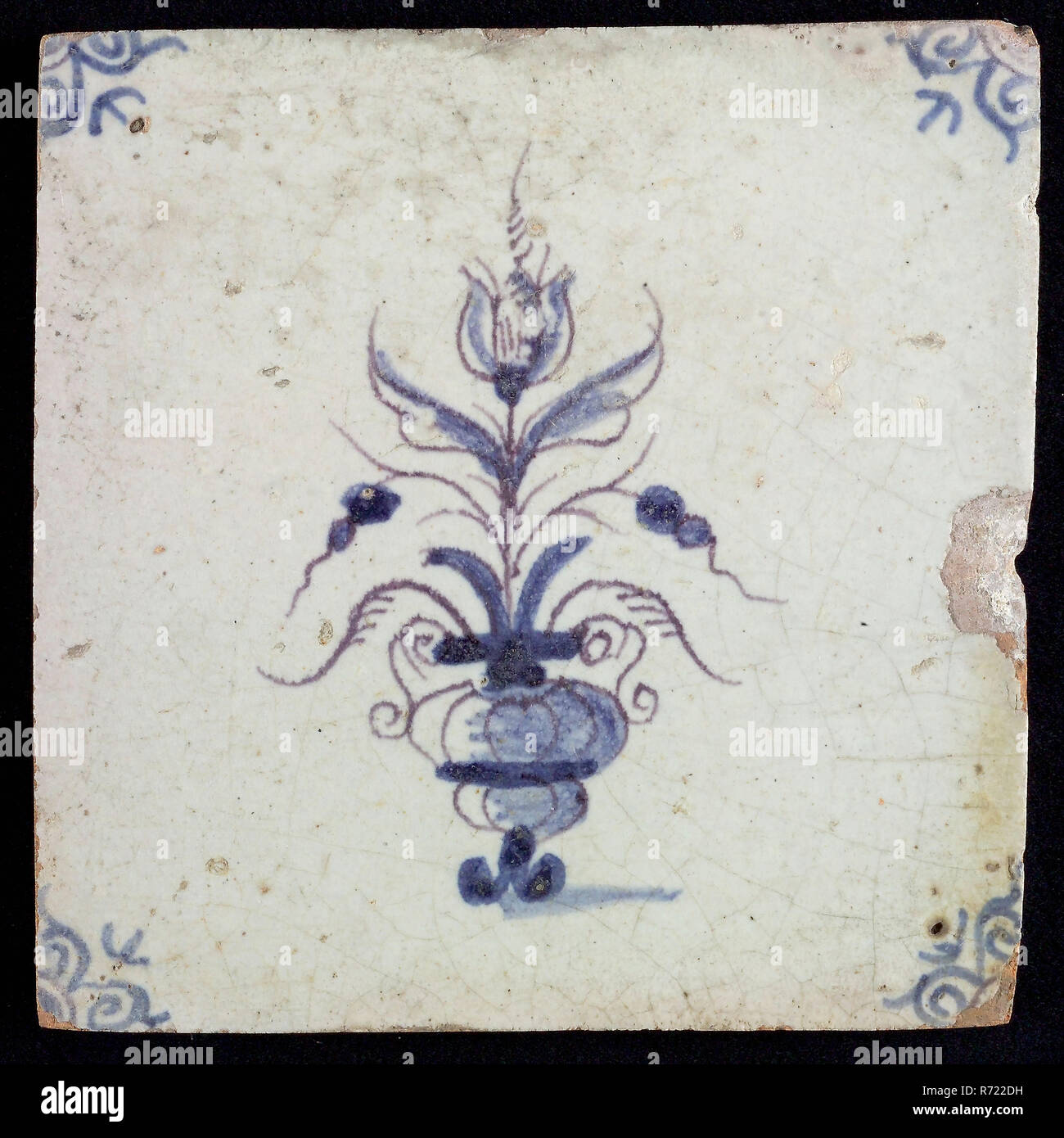 Tuile De Fleur Pot De Fleur Avec Un Décor Bleu Sur Fond