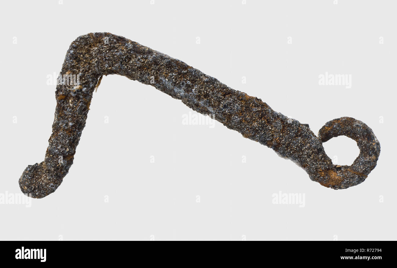 Crochet crochet de fer, fer à repasser, sol en métal de l'archéologie de la ville de Rotterdam Triangle New Haven Haven Nieuwe Rotterdam découverte du sol cloaque (1er tour). Banque D'Images