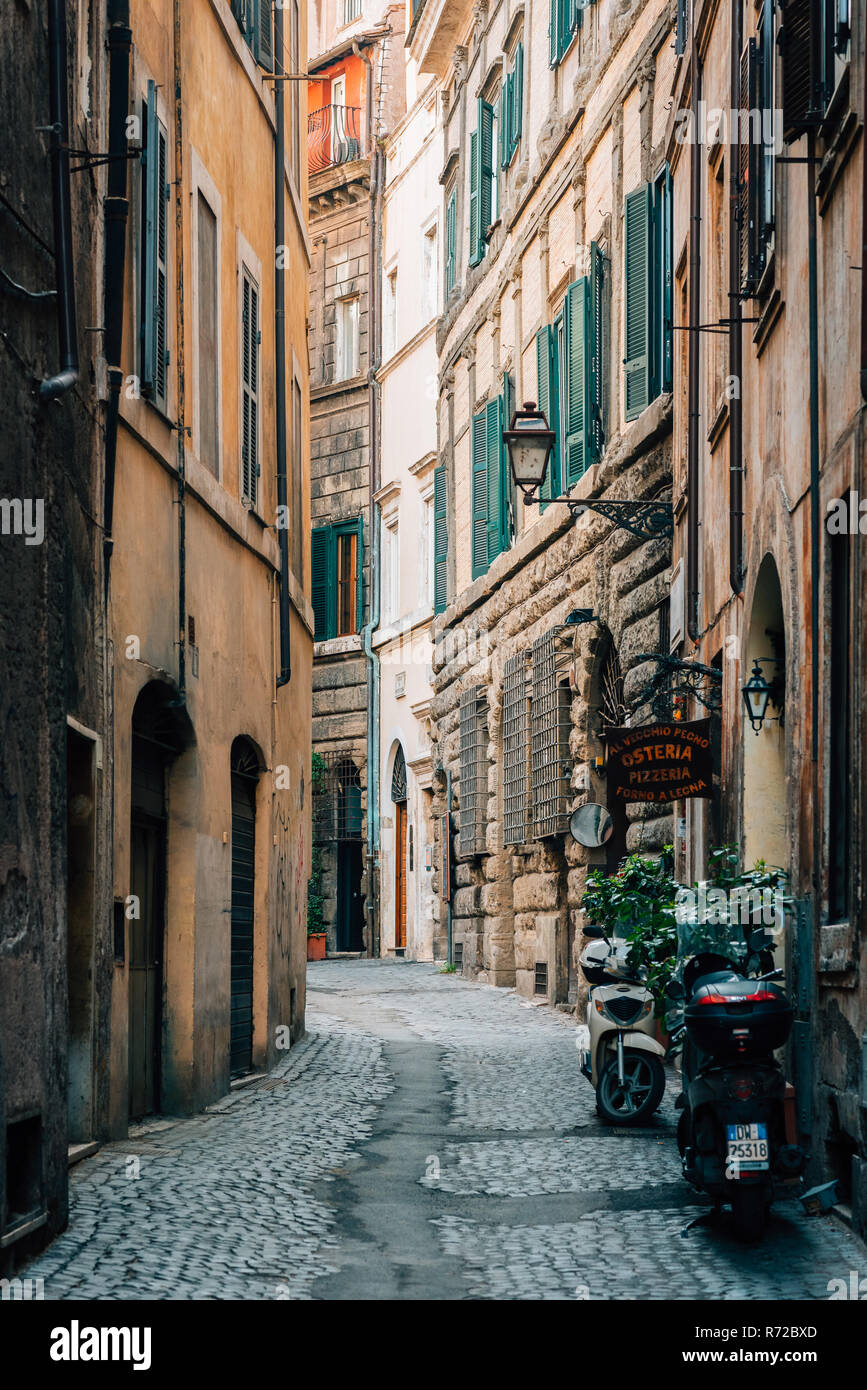 Vicolo di Montevecchio, une étroite rue pavée de Rome, Italie Photo Stock -  Alamy