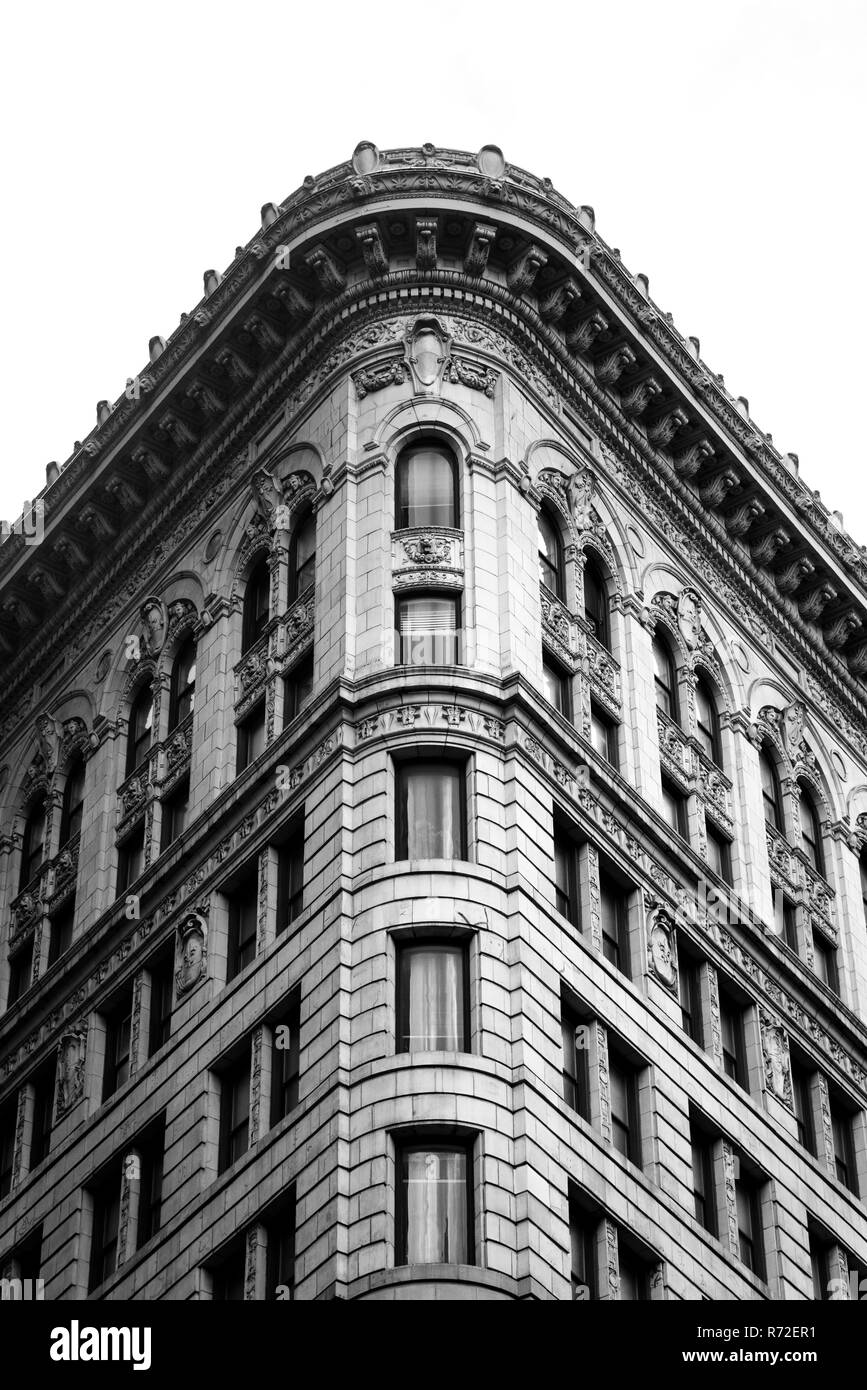 Détails architecturaux de l'Flatiron Building à Manhattan, New York City Banque D'Images