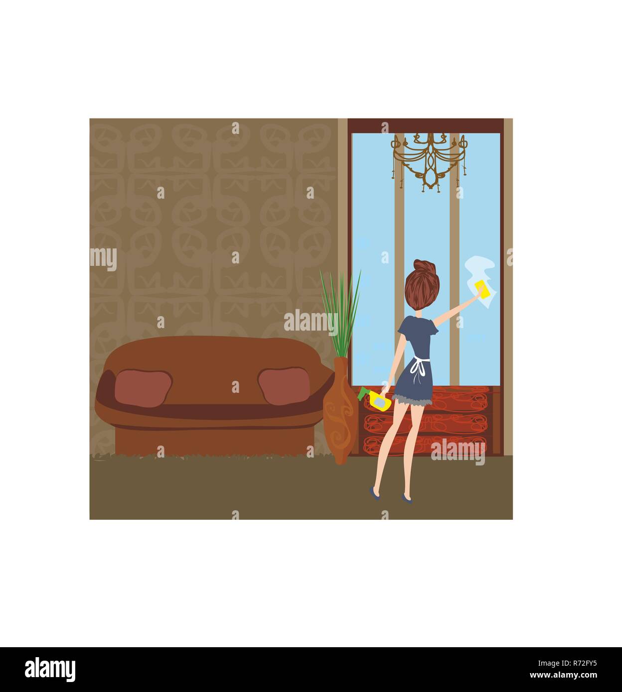 Woman cleaning window Illustration de Vecteur