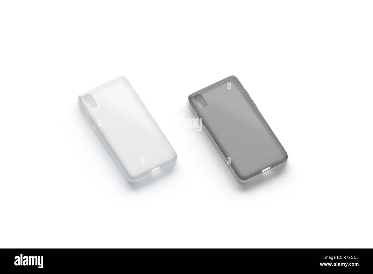 Vide noir et blanc téléphone maquette de cas isolés, jeu, rendu 3d. Couvercle en silicone transparent vide des maquettes. Téléphone claire pour protéger le modèle. Gadget Slip couvrant. Banque D'Images