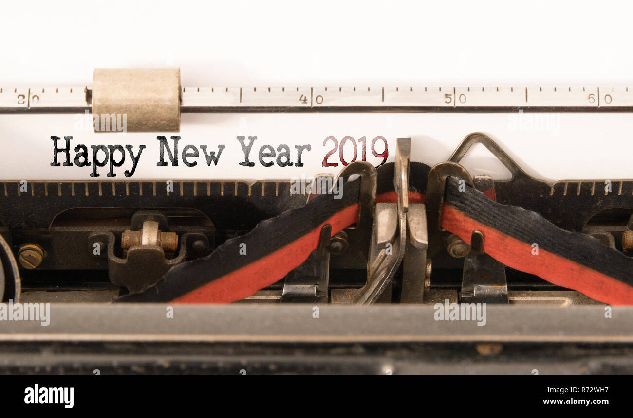 Bonne Année 2019 écrit sur machine à écrire manuelle vintage Banque D'Images