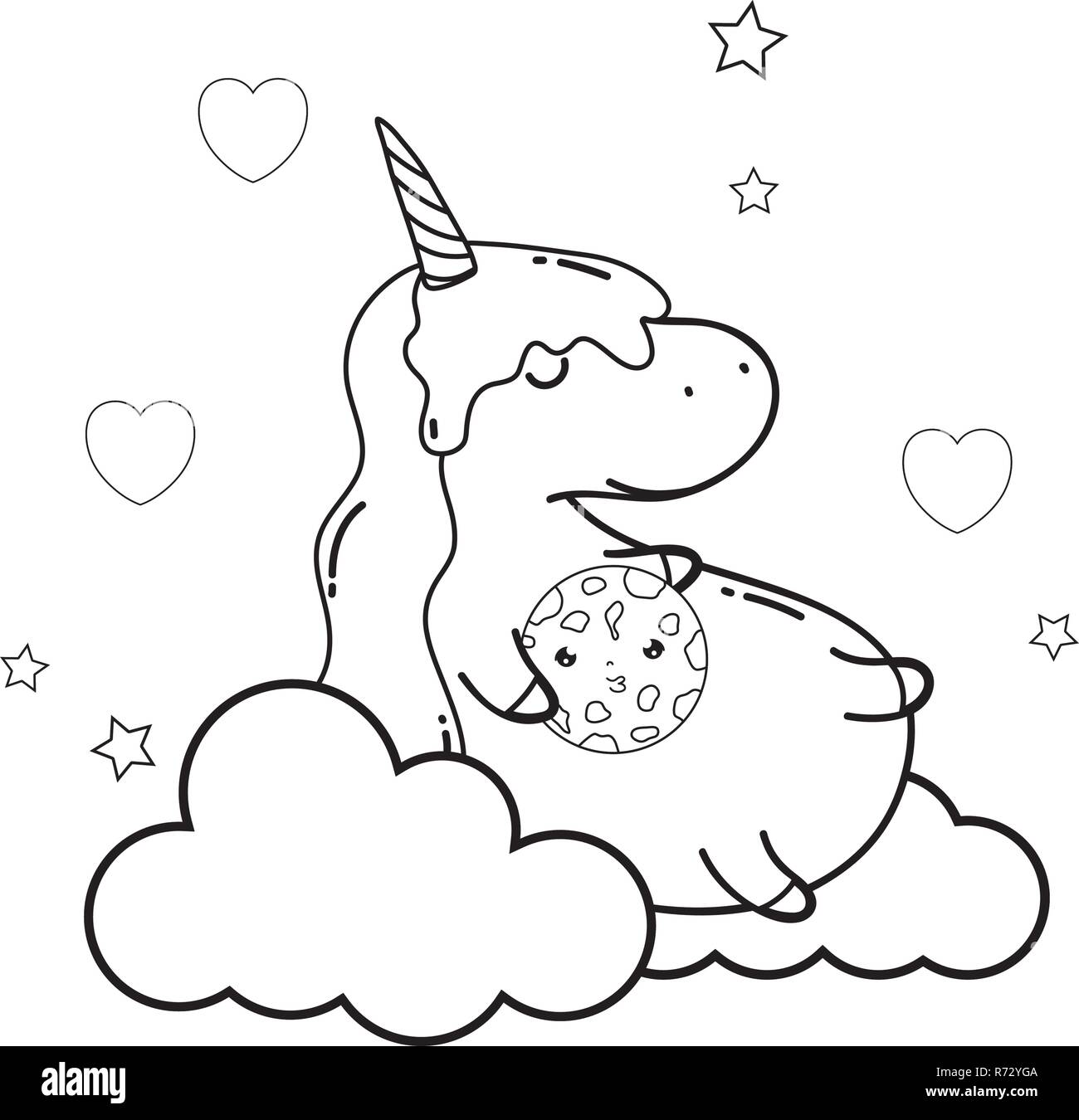 Unicorn mignon avec caractère kawaii cloud Illustration de Vecteur