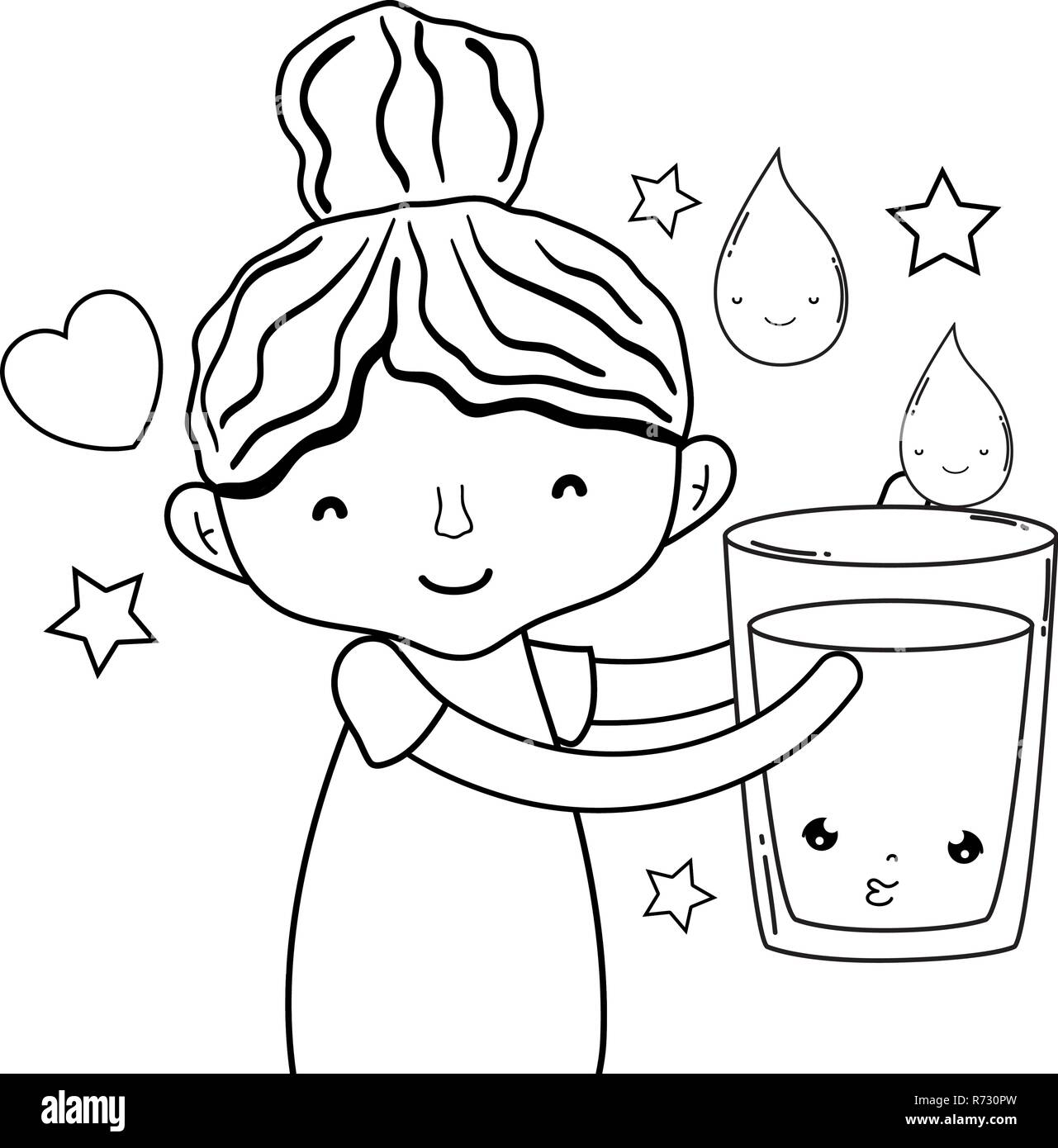 Petite fille avec de l'eau caractère kawaii verre Illustration de Vecteur