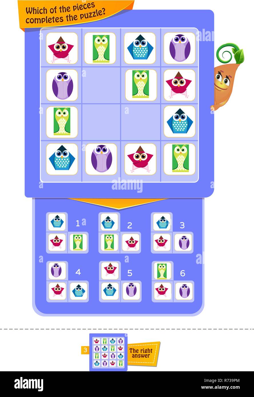 Jeu éducatif pour les enfants et les adultes le développement de l'attention. Groupe de jeu pour les enfants - dont des pièces complète le puzzle ? Illustration de Vecteur