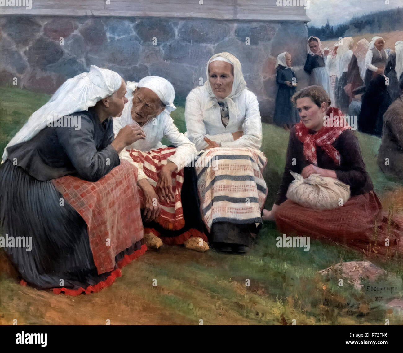 Les femmes à l'extérieur de l'Église à Ruokolahti par Albert Edelfelt Aristides Gustaf (1854-1905), huile sur toile, 1887 Banque D'Images