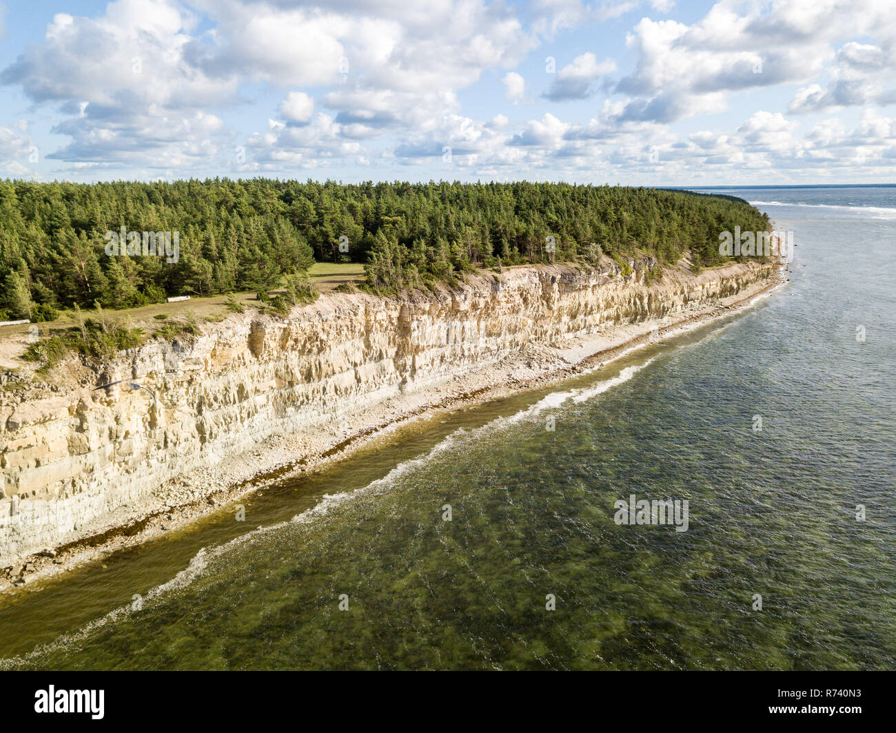 Panga Panga pank (falaise côtière, Mustjala cliff), rive nord de l'île de Saaremaa, près de Kuressaare, Estonie. North-Estonian escarpement calcaire, Ba Banque D'Images