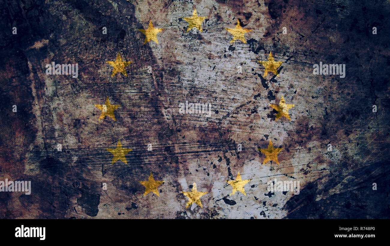 Très Grungy Vintage Drapeau de l'UE, l'Union européenne Texture Grunge Background Banque D'Images