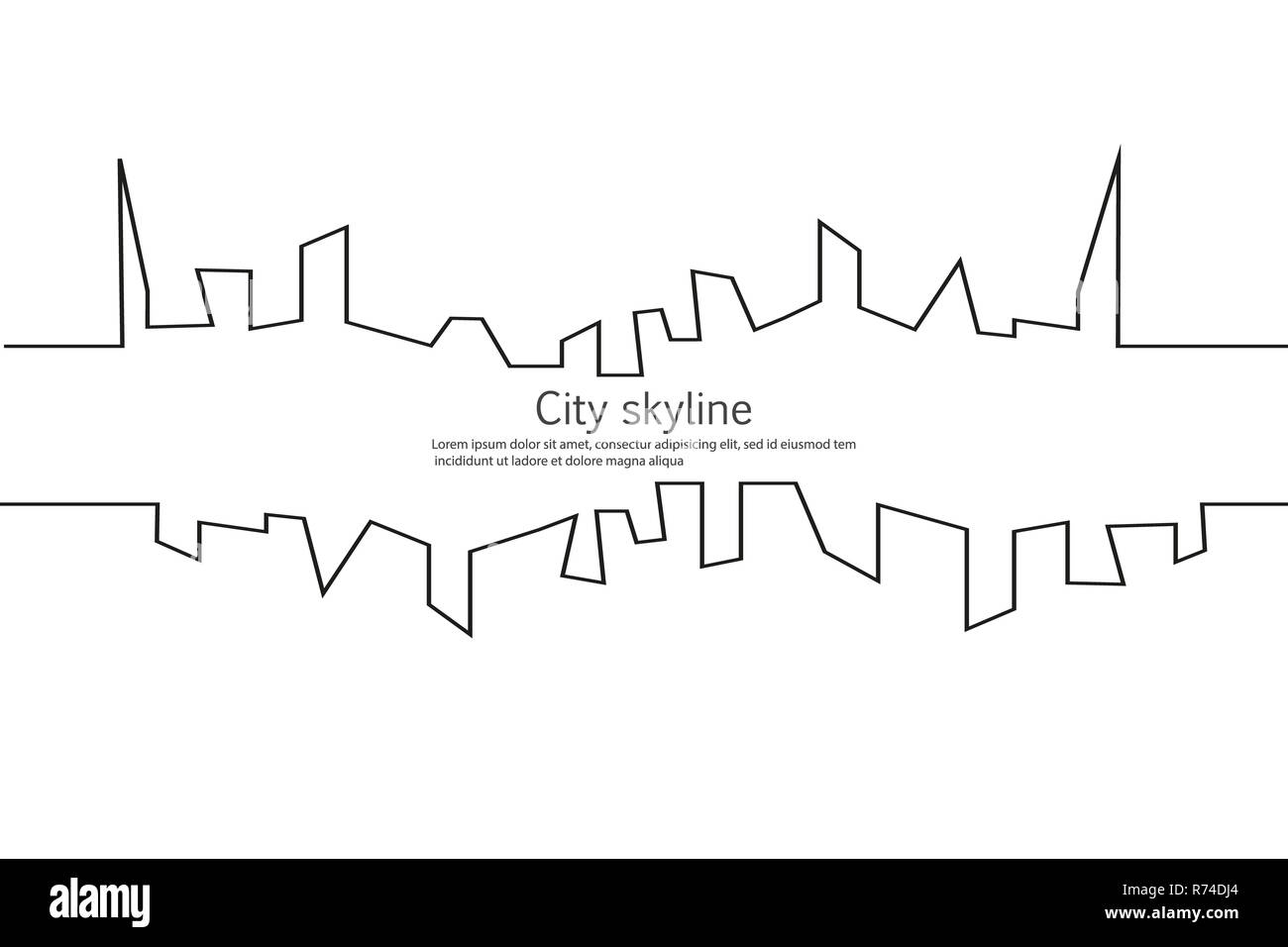 Silhouette de la ville dans un style. Paysage urbain moderne. Illustrations vectorielles. Gratte-ciel immeuble bureau horizon.ligne continue le dessin. Ligne vectorielle. Les figures géométriques avec l'effet de motion Banque D'Images