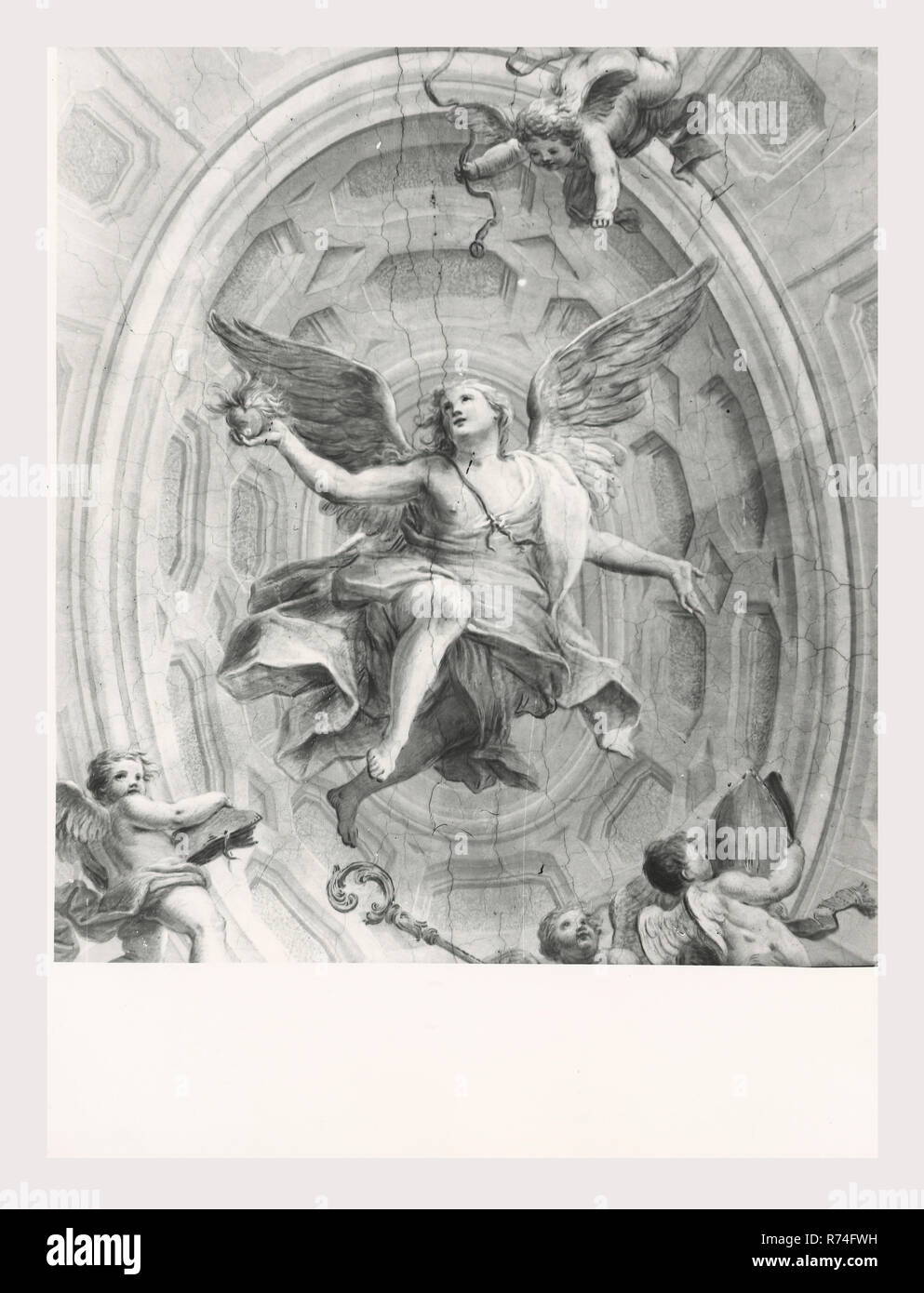 Ombrie Terni Amelia S. Monica, c'est mon l'Italie, l'Italie Pays de l'histoire visuelle, de l'église d'origine médiévale du 14e siècle, 17e siècle reconstruite après un tremblement de terre. Architecture baroque des fragments de fresques de peinture intérieure organ loft Banque D'Images