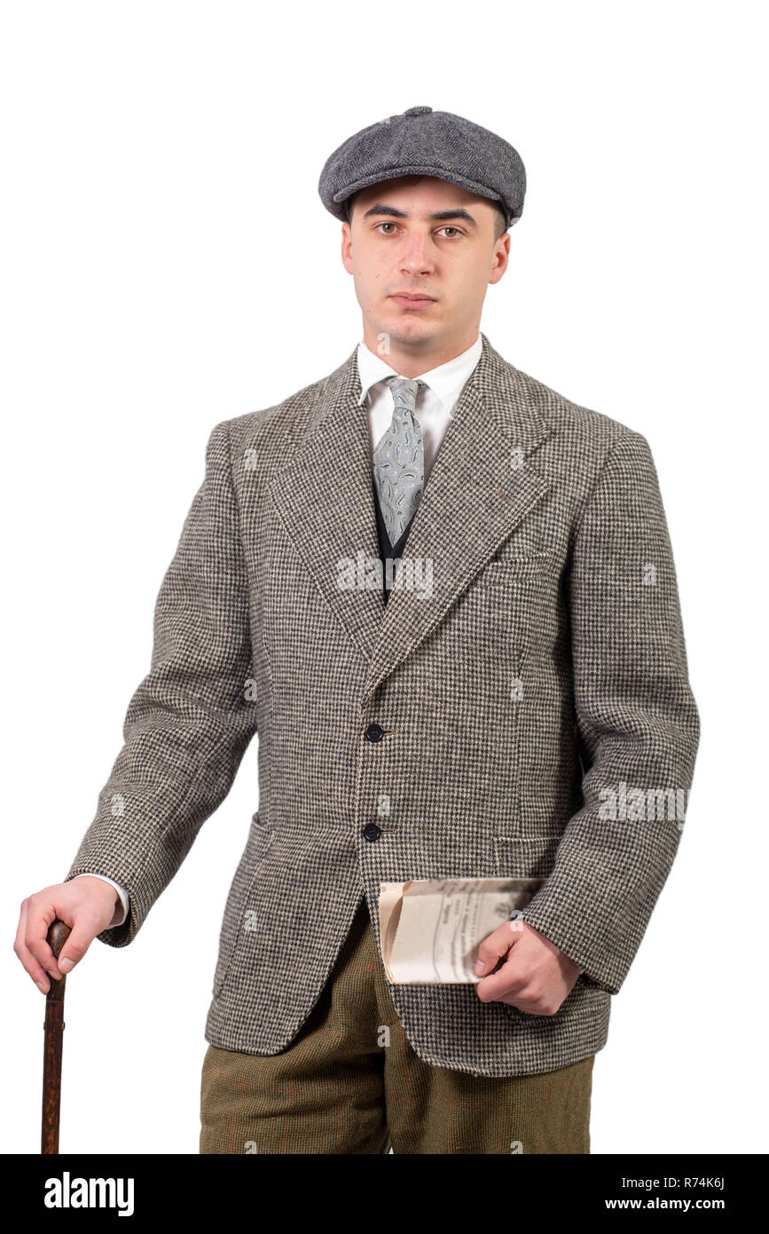 Jeune homme de vetements retro avec chapeau 1940 style on white Photo Stock Alamy