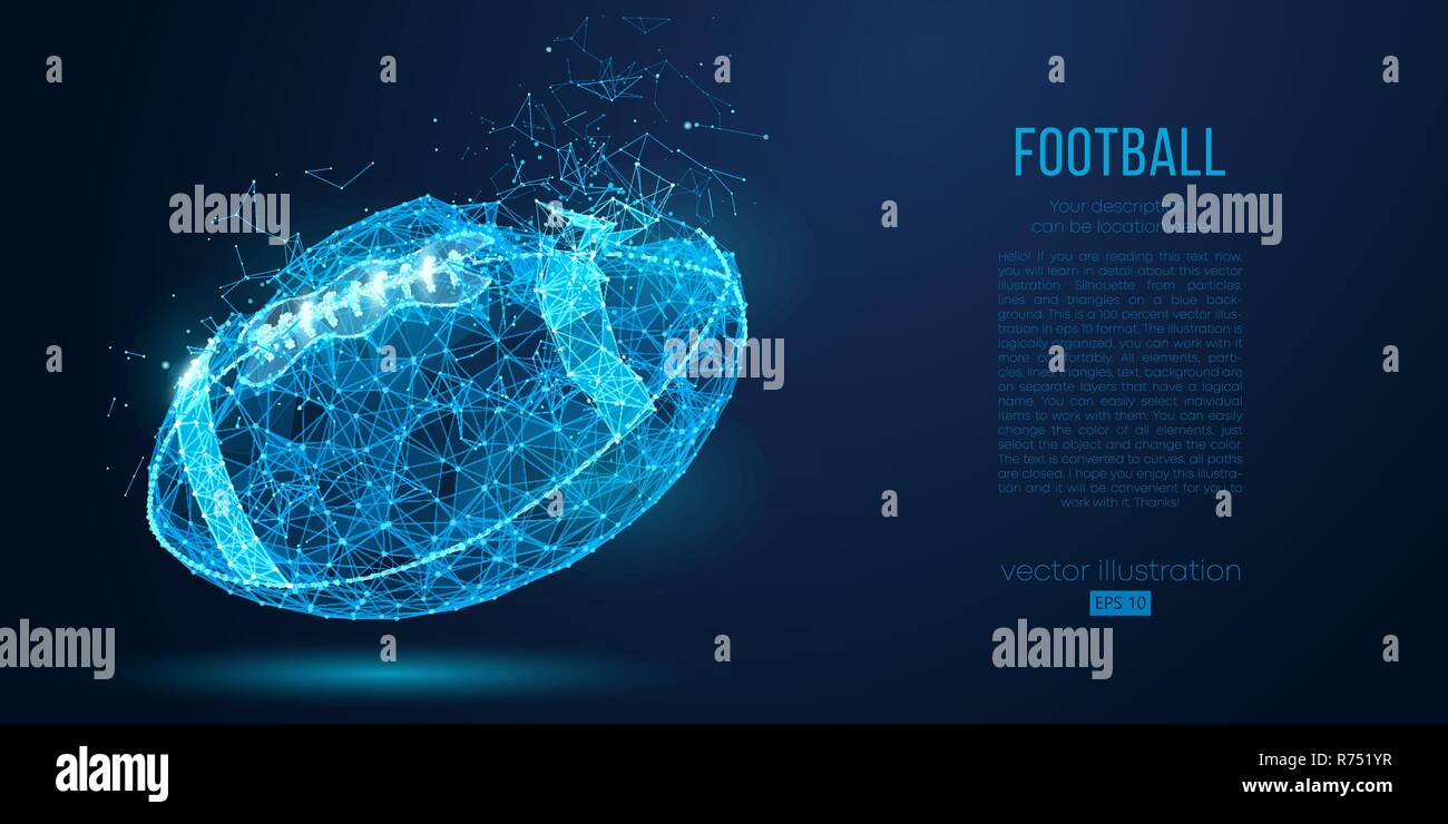 Ballon de football américain abstrait particules, lignes et triangles sur fond bleu. La technologie cybernétique rugby. Tous les éléments sur une des couches distinctes de couleur peut être changé en un seul clic. Vector illustration Illustration de Vecteur