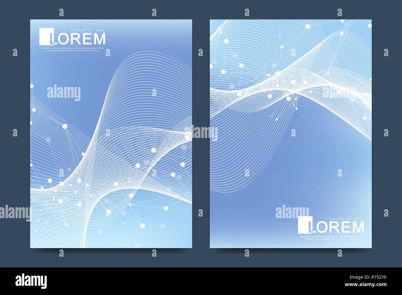 Vecteur moderne modèle pour brochure, dépliant, flyer, couvrir, bannière, catalogue, magazine, ou d'un rapport annuel en format A4. L'hélice de l'ADN, ADN, molécule ou atome, les neurones. Le débit de l'onde. Plexus Lignes Illustration de Vecteur