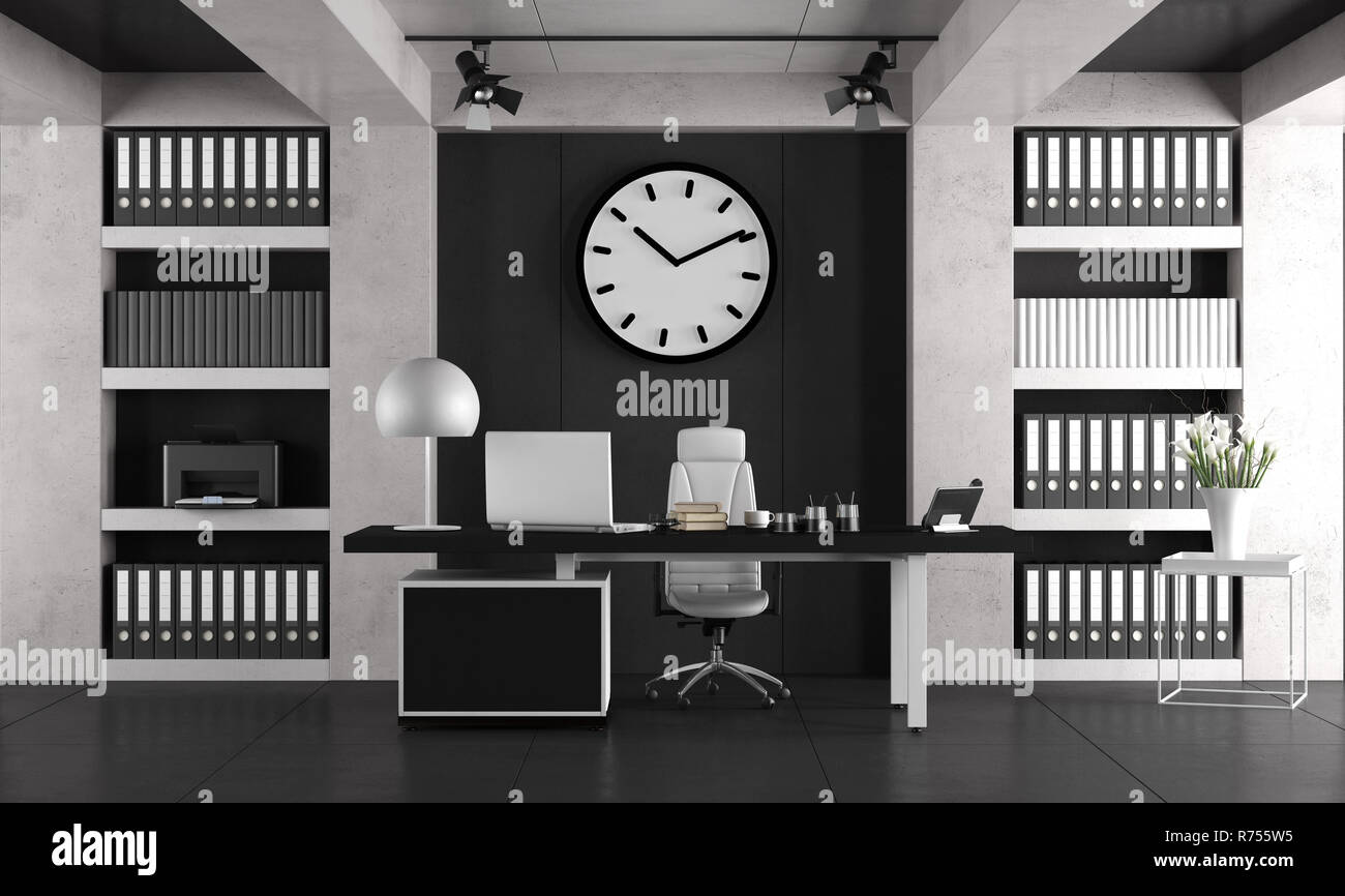 Bureau minimaliste noir et blanc Banque D'Images