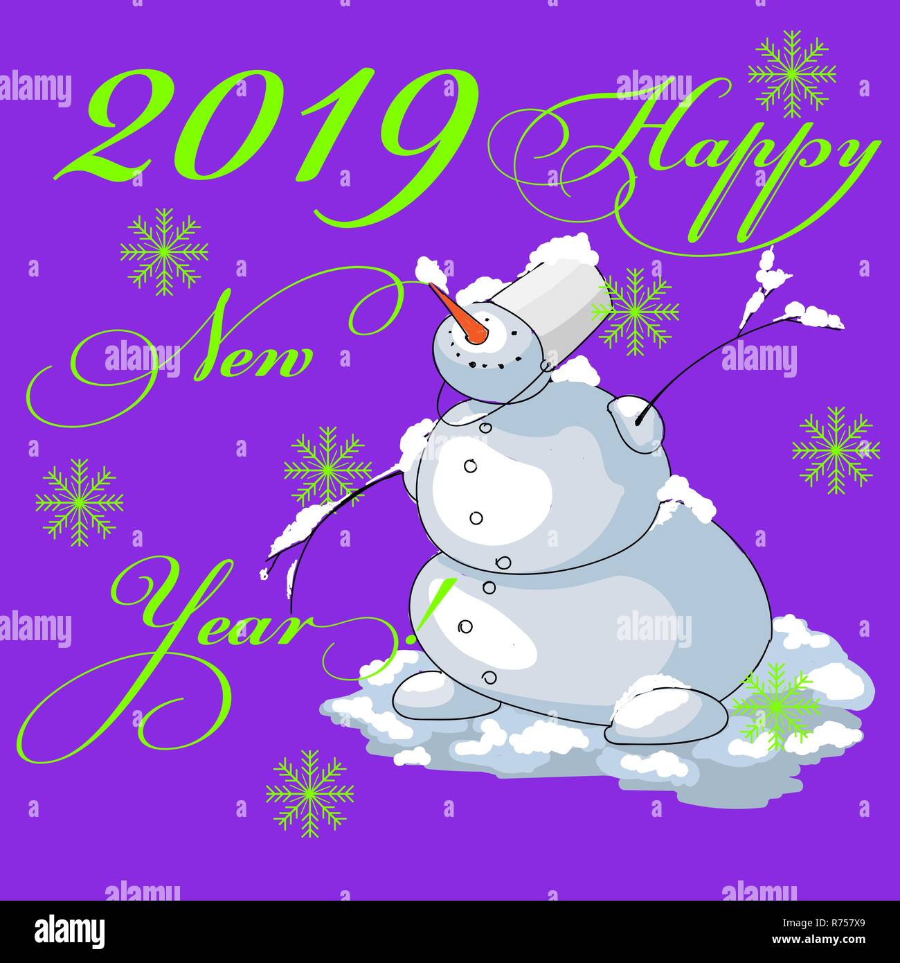 Le SNOWMAN voeux bonne année en couleurs de tendance de 2019 Illustration de Vecteur