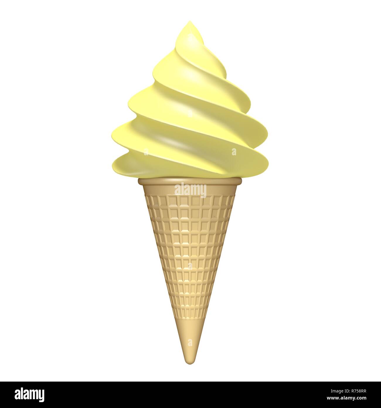 Servir la crème glacée molle jaune rendu 3D illustration sur fond blanc Banque D'Images
