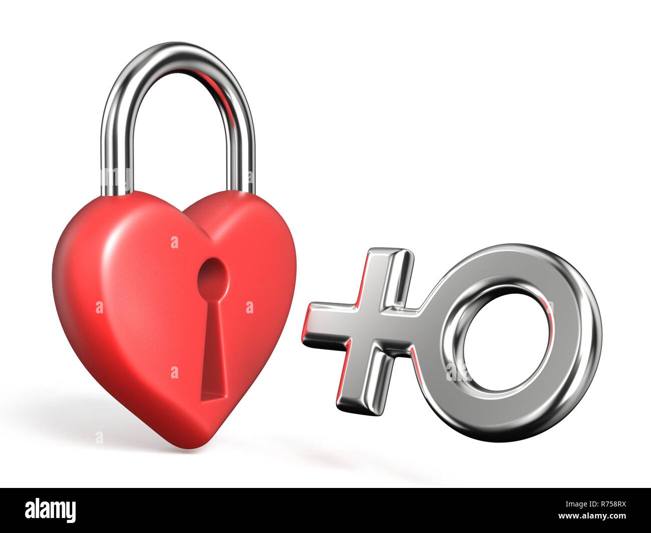 Cadenas en forme de coeur et les femmes signent le rendu 3D illustration Banque D'Images