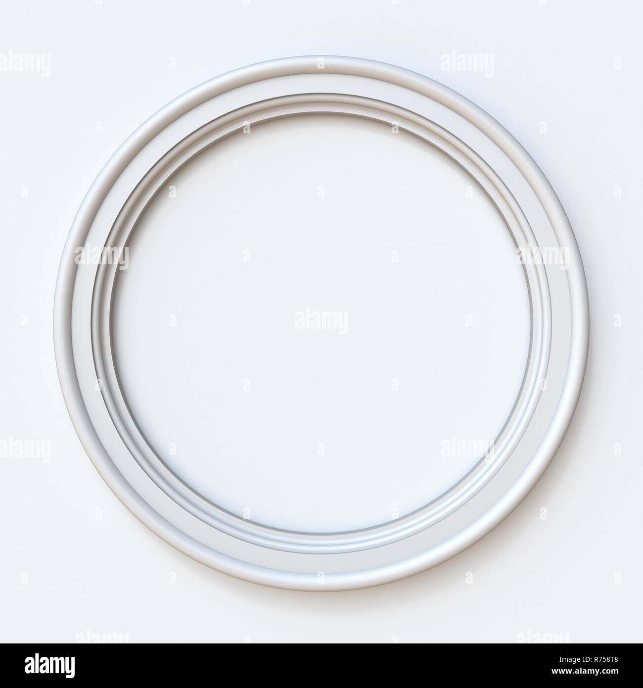 Cadre photo blanc rendu 3D circulaire illustration sur fond blanc Banque D'Images