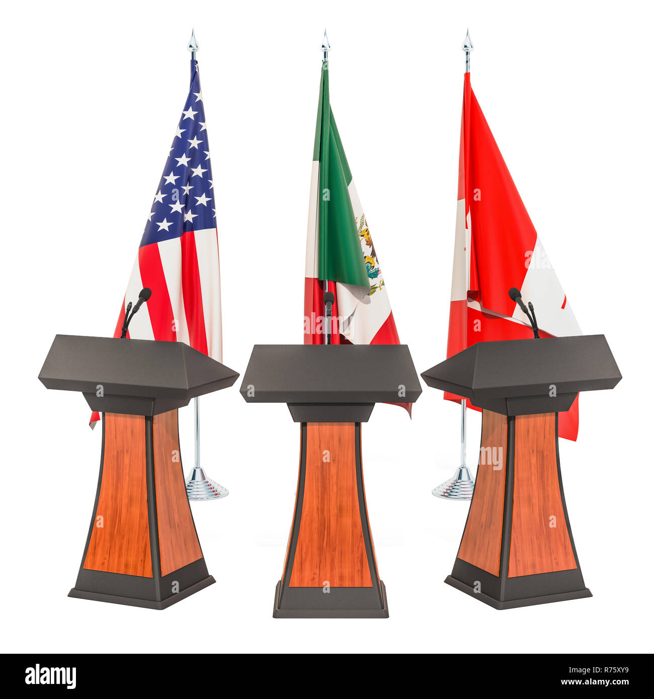 États-unis - Mexique - Canada Entente, USMCA ou réunion de l'ALENA, concept. Le rendu 3D Banque D'Images