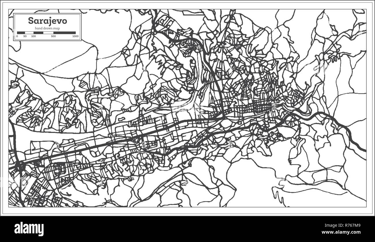 Sarajevo Bosnie-Herzégovine Plan de ville en style rétro. Une carte de Noël. Vector Illustration. Illustration de Vecteur