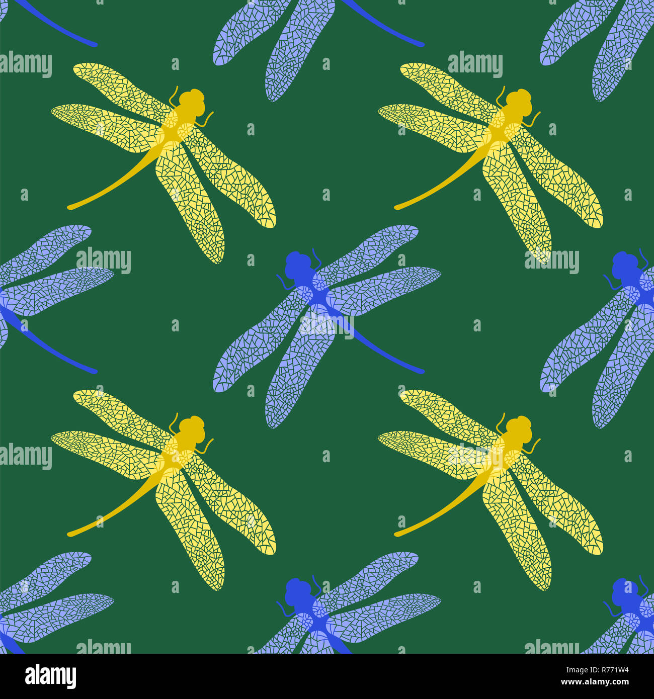 Stilized colorés libellule sur fond vert. Conception de logo d'insectes. Aeschna Viridls Banque D'Images