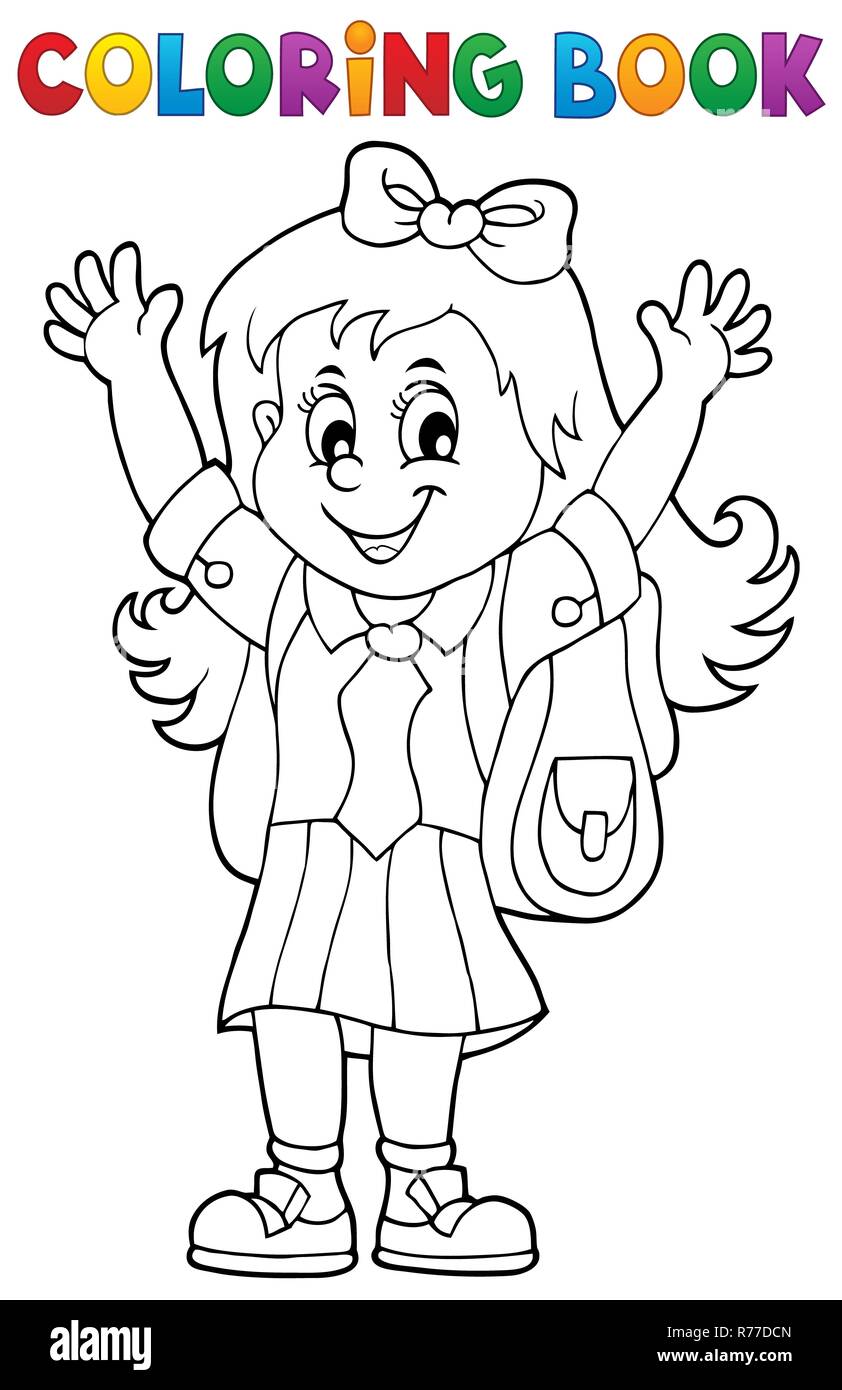 Livre de coloriage fille élève heureux thème 1 Photo Stock  Alamy
