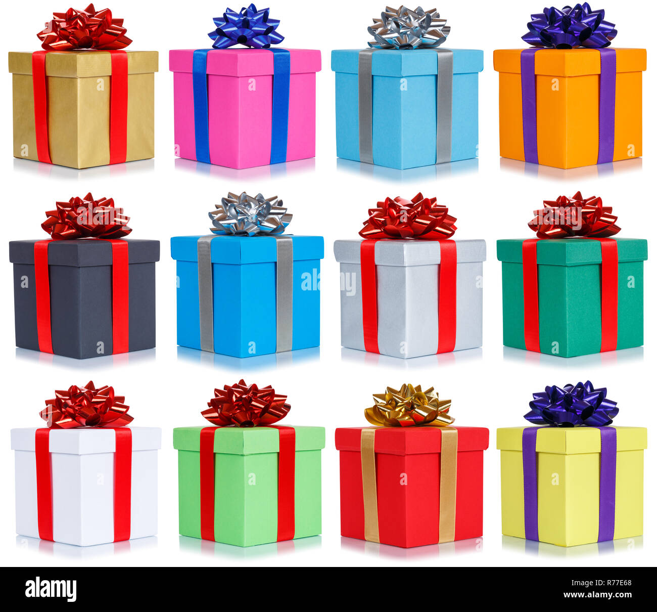 Beaucoup de cadeaux de Noël cadeau anniversaire collection présente présent  isolé sur fond blanc Photo Stock - Alamy