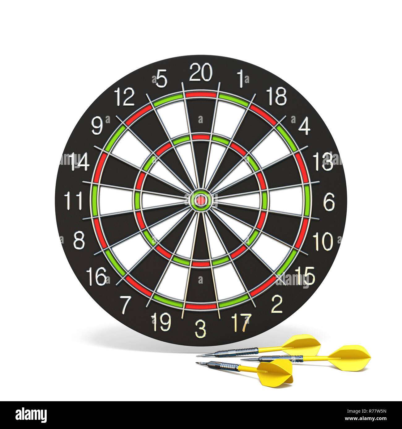 Flèches dart jaune en face de fléchettes 3D Banque D'Images