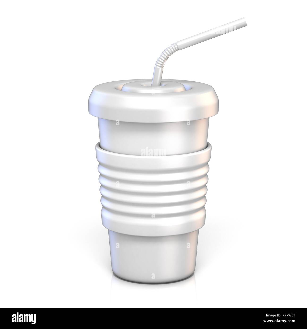 Papier blanc vide verre avec paille 3D Banque D'Images