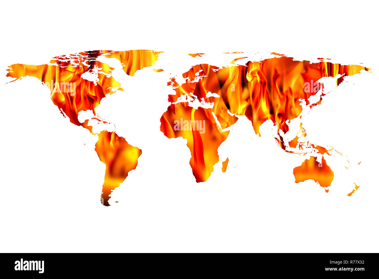 Carte du monde et fire flames Banque D'Images