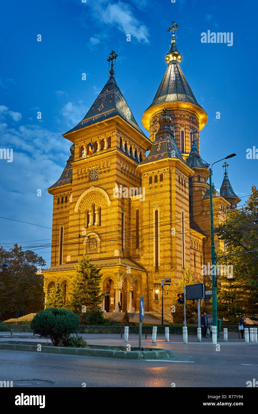 La cathédrale orthodoxe, la place de la Victoire, Timisoara, Roumanie Banque D'Images