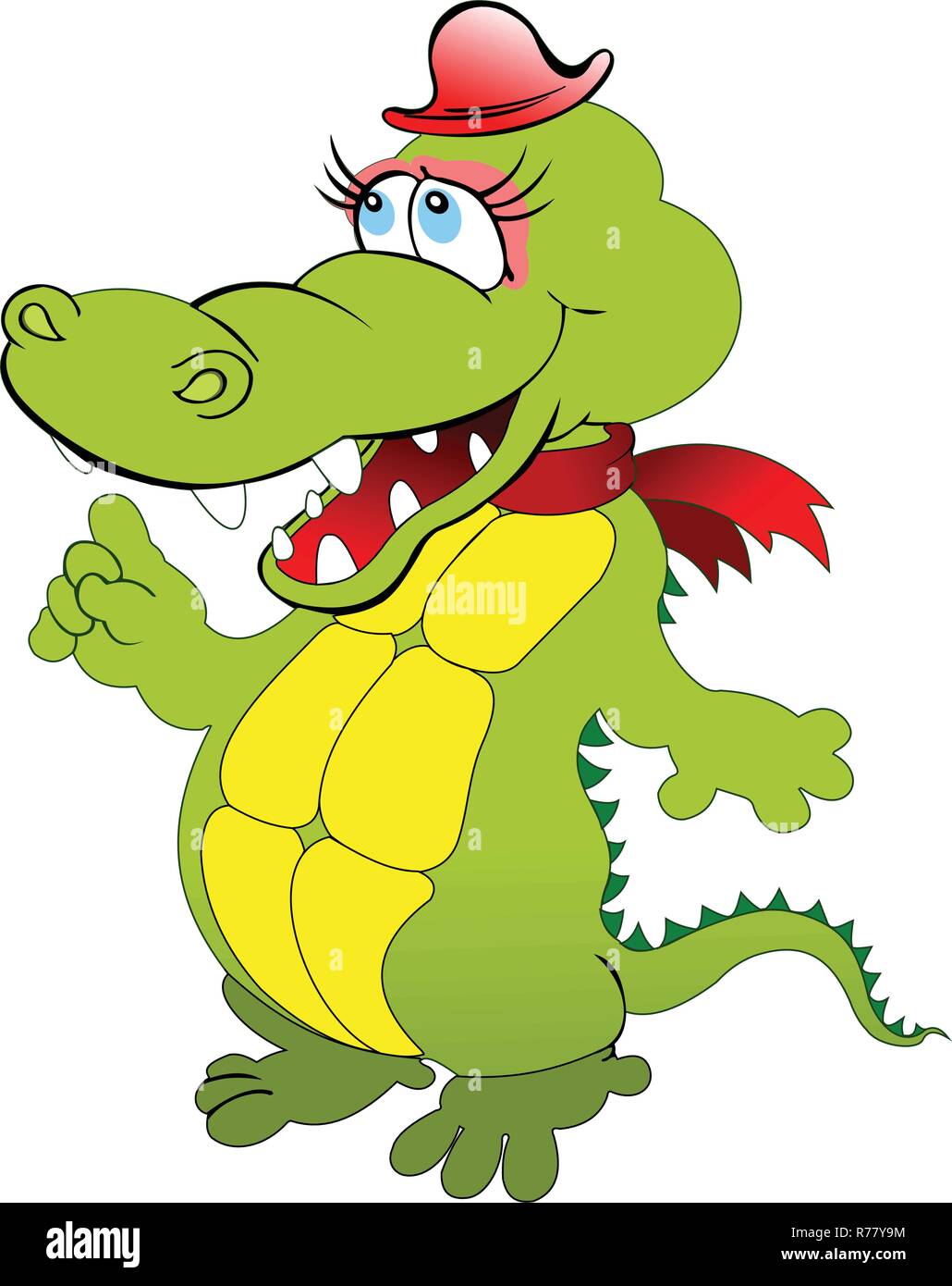 Funny cartoon vert crocodile avec Red Hat. Vector illustration Illustration de Vecteur