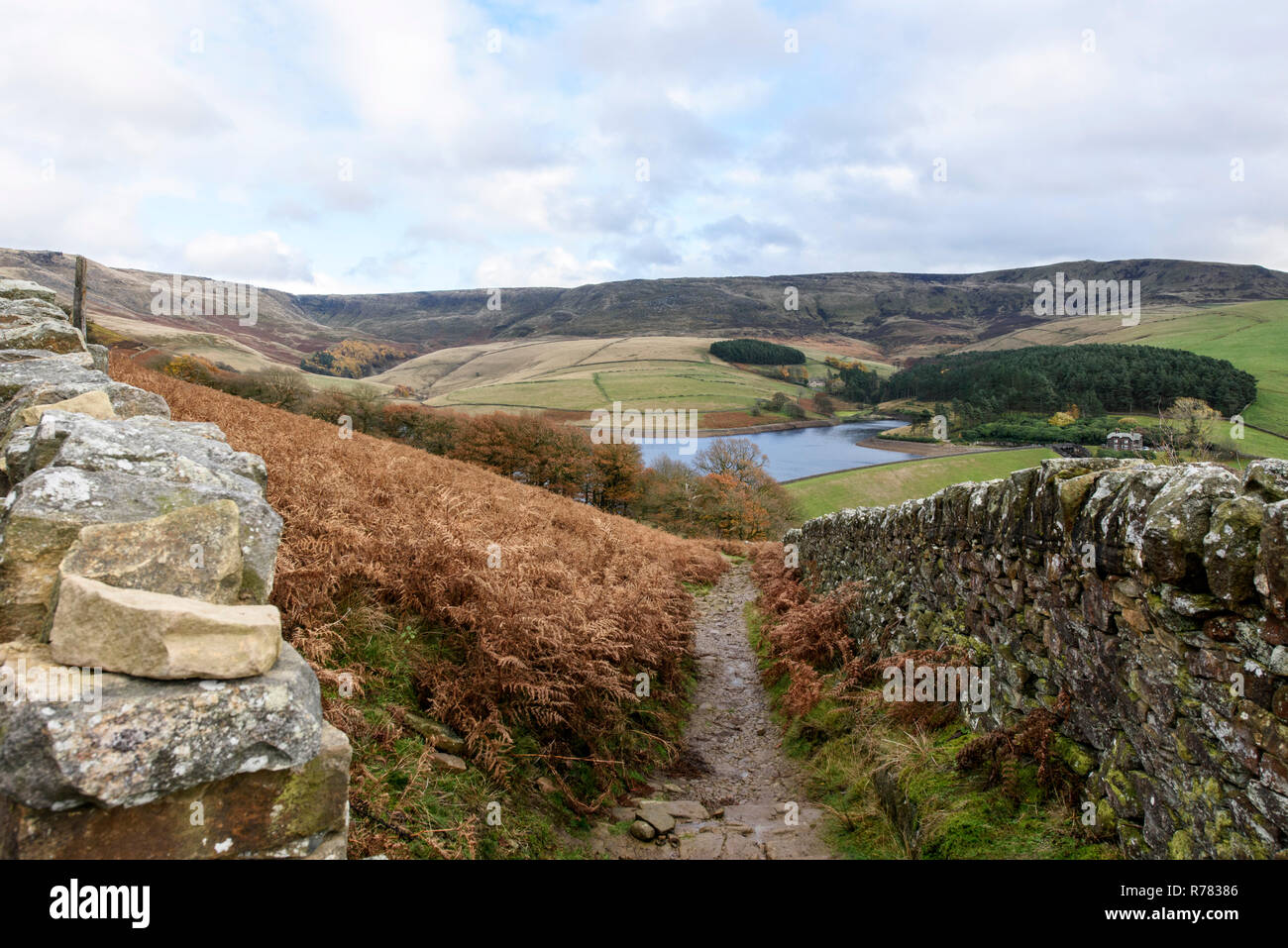 Chemin menant à Kinder réservoir dans le Peak District. Banque D'Images