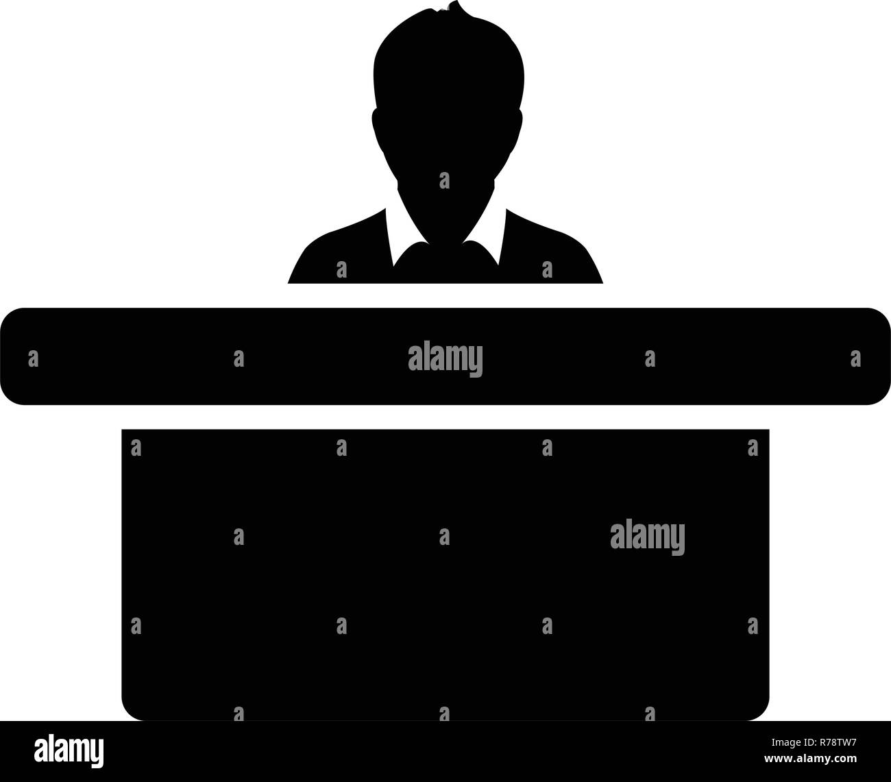 L'icône de l'élève personne mâle vecteur symbole avatar avec une table dans une salle de classe dans couleur plate illustration pictogramme glyphe Illustration de Vecteur