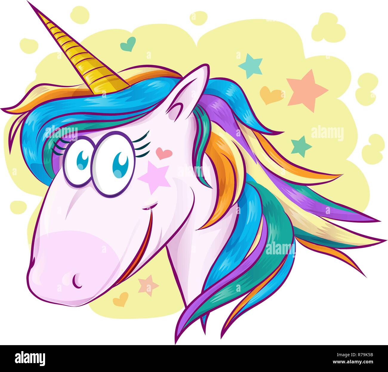 Face unicorn cartoon sur arrière-plan Illustration de Vecteur