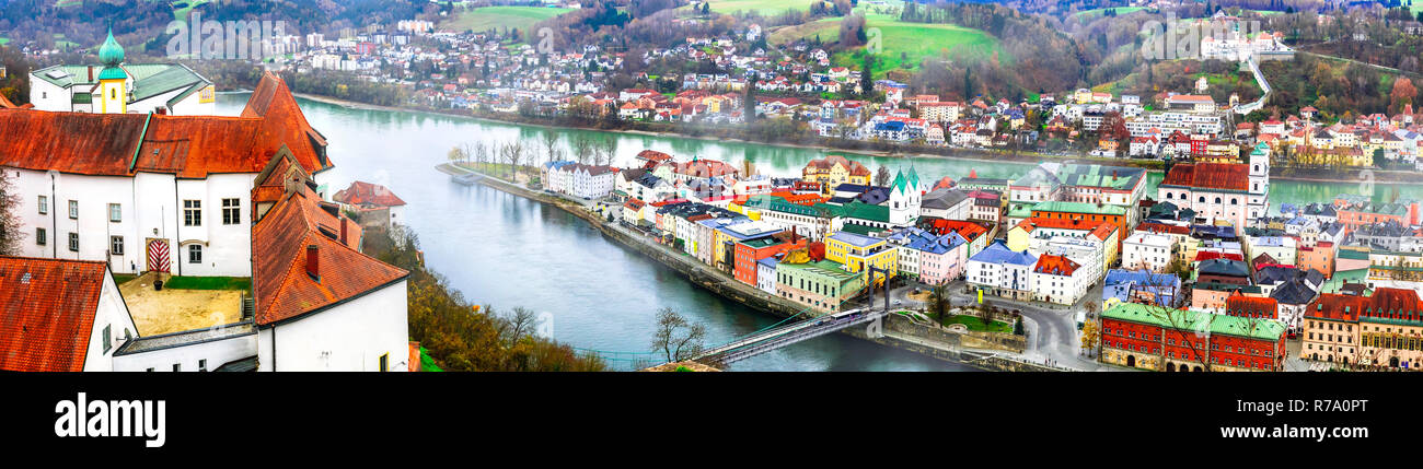 Belle vue sur la vieille ville de Passau, avec vieux château,et maisons traditionnelles,la Bavière, en Allemagne. Banque D'Images