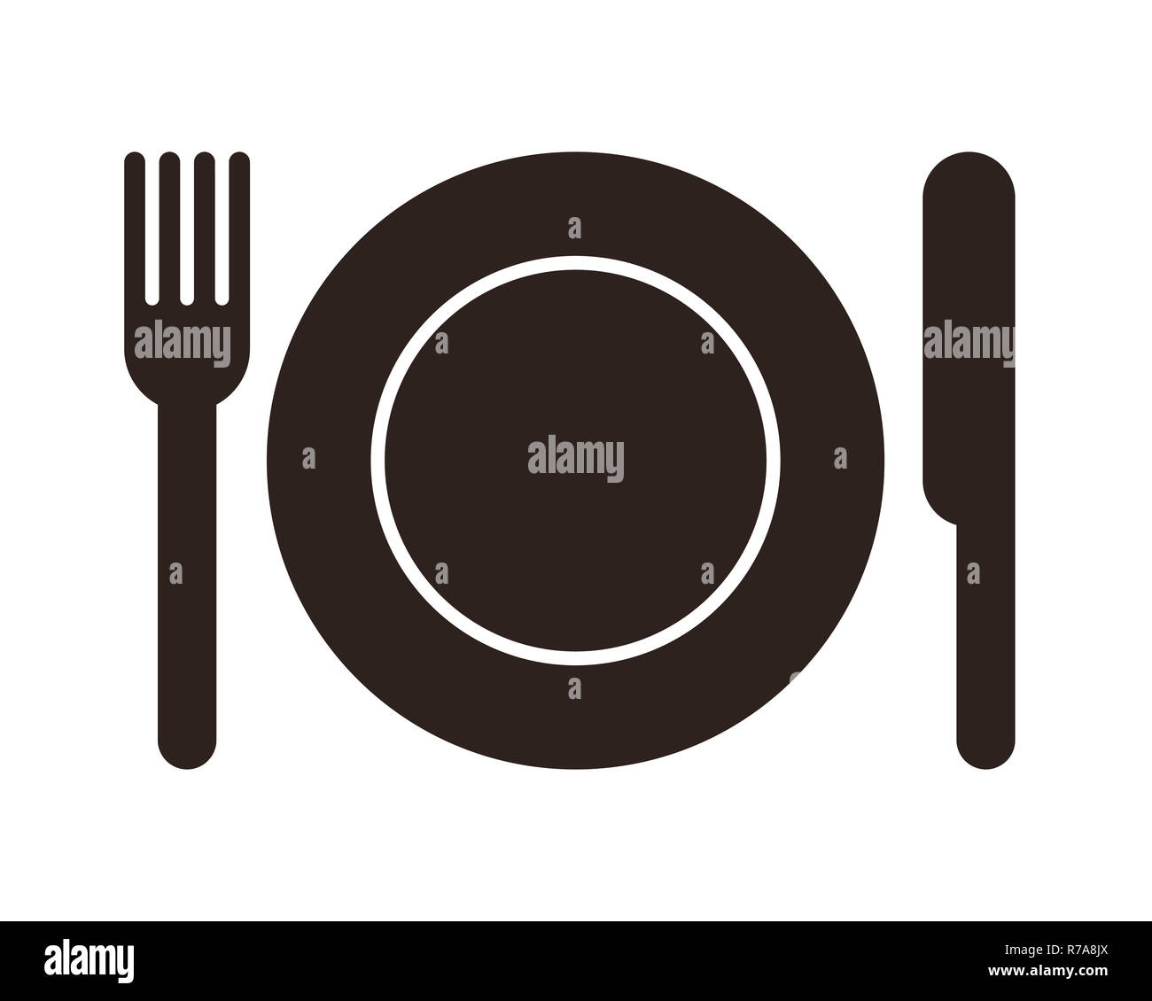 Assiette, couteau et fourchette signer isolé sur fond blanc Banque D'Images