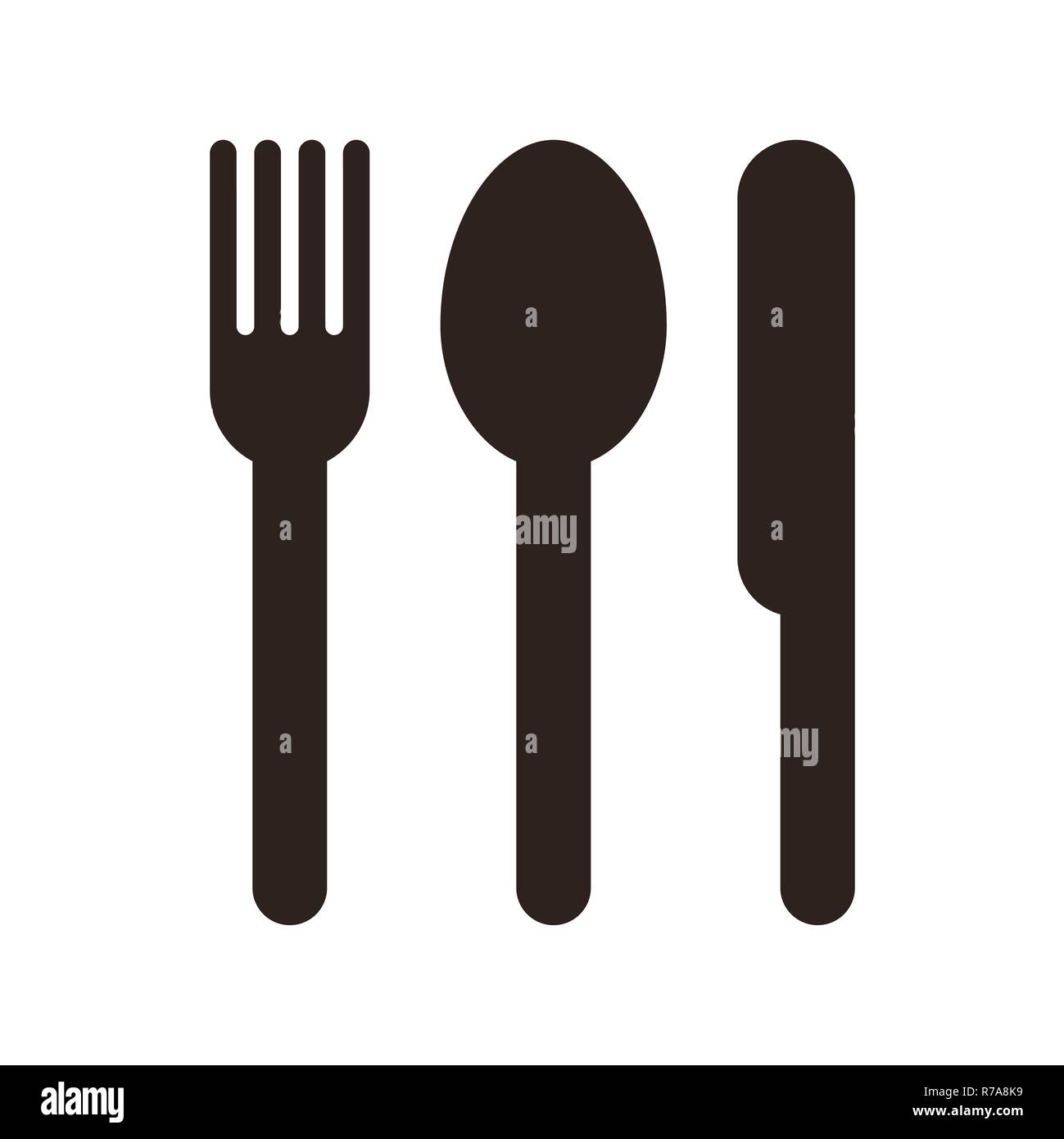 Cuillère, fourchette et couteau signe isolé sur fond blanc Banque D'Images
