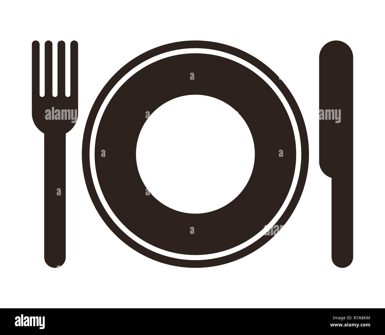 Assiette, couteau et fourchette signer isolé sur fond blanc Banque D'Images