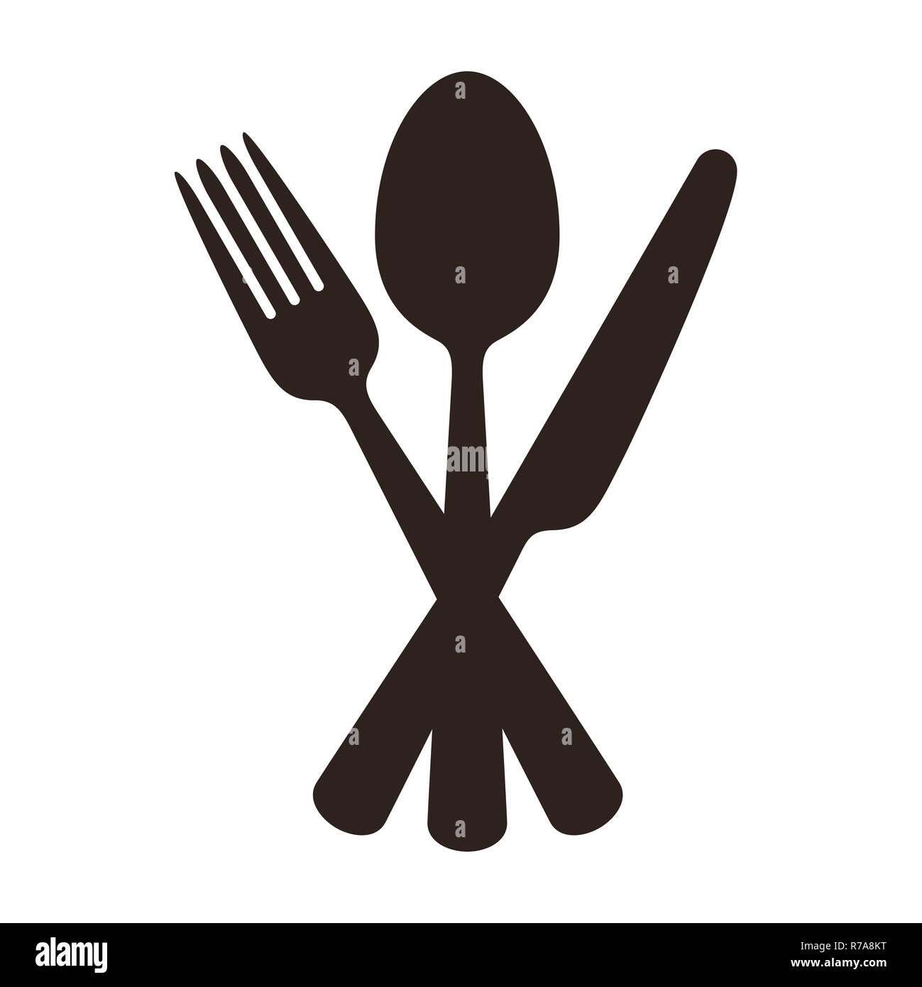 Cuillère, fourchette et couteau signe isolé sur fond blanc Banque D'Images