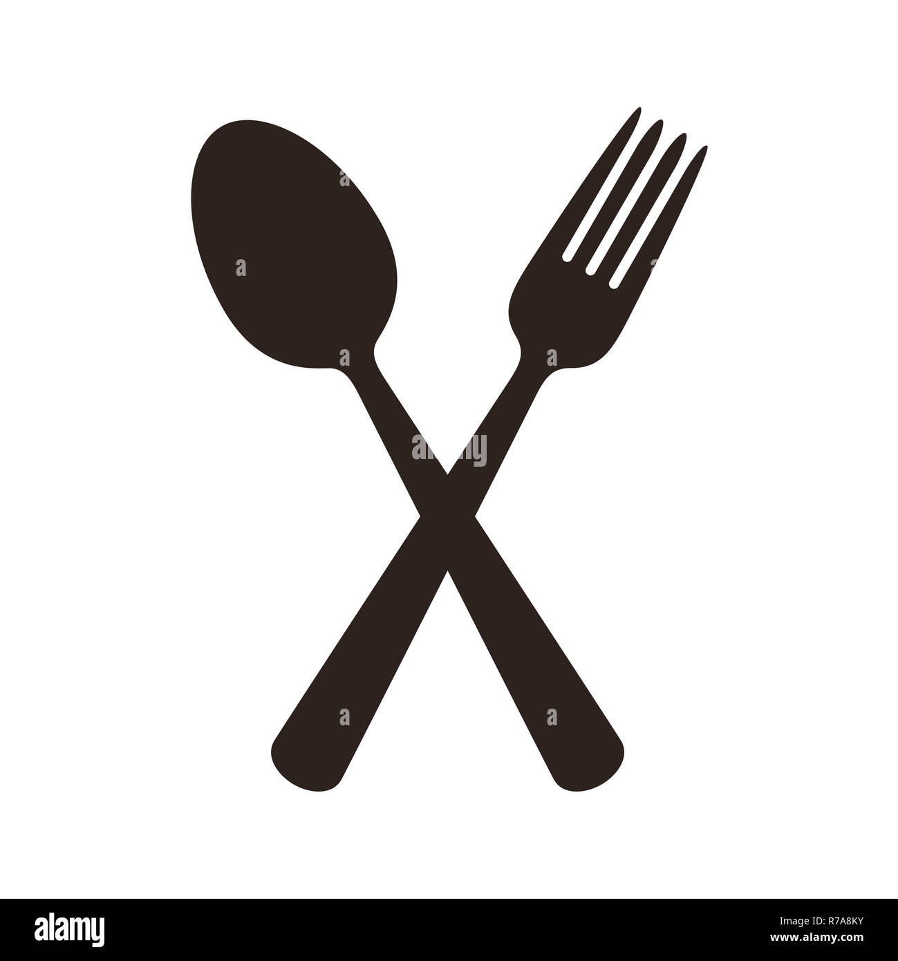 Cuillère et fourchette. Gastronomie signe isolé sur fond blanc Banque D'Images