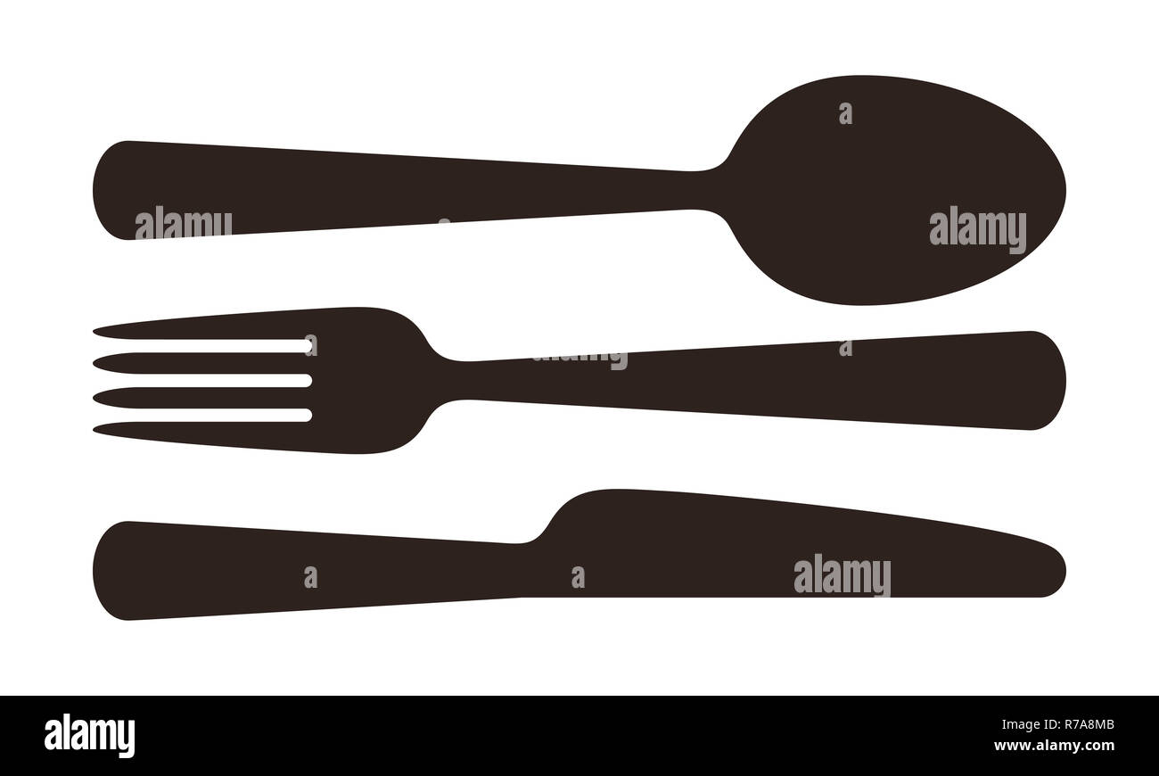 Cuillère, fourchette et couteau signe isolé sur fond blanc Banque D'Images