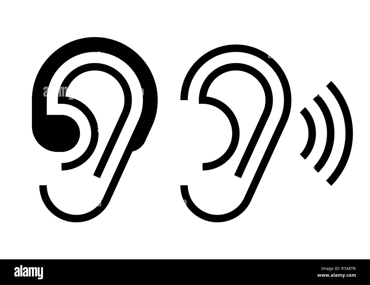 Appareils auditifs et de l'icône de l'oreille. Symbole d'audience isolé sur fond blanc Banque D'Images