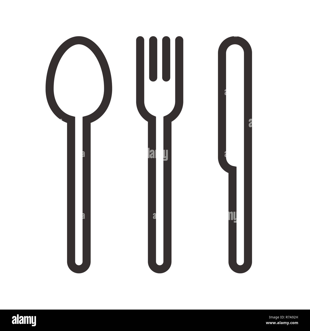 Cuillère, fourchette et couteau signe isolé sur fond blanc Banque D'Images