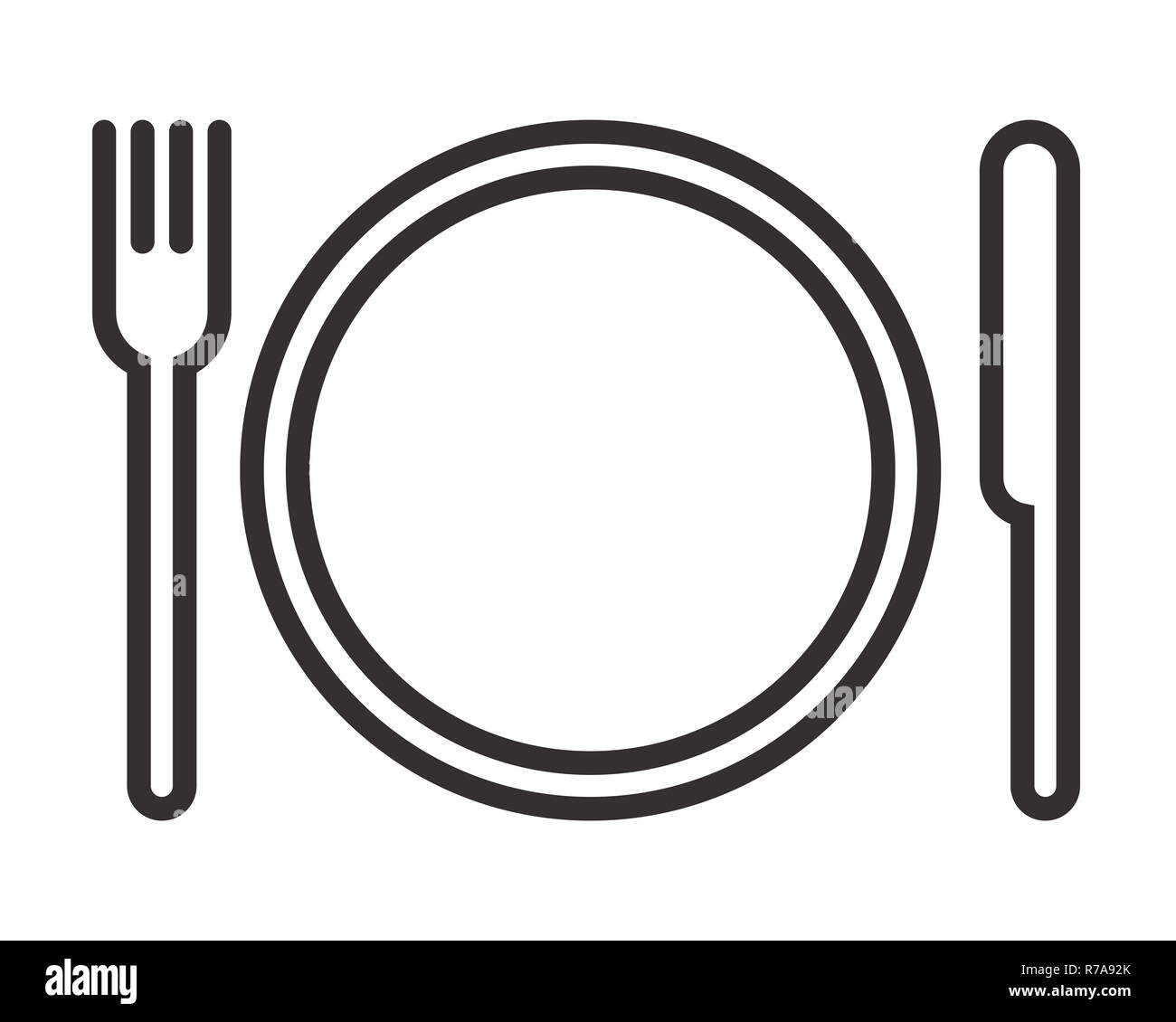 Assiette, couteau et fourchette signer isolé sur fond blanc Banque D'Images